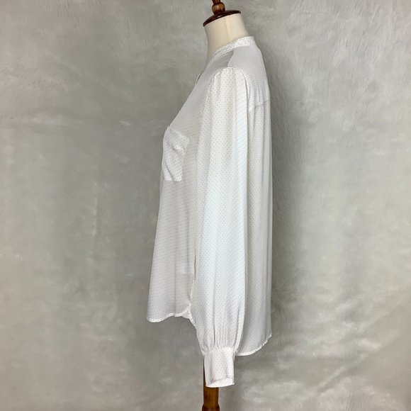 A.L.C. White & Black Walter Mini Dot Long Sleeve Band Collar Silk Shirt 10 - Picture 3 of 7